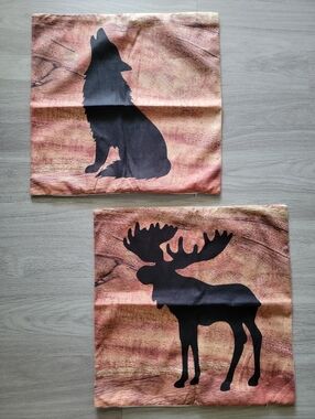 Rustic Woodland Animal Pillow Covers - Wolf Or Moose
